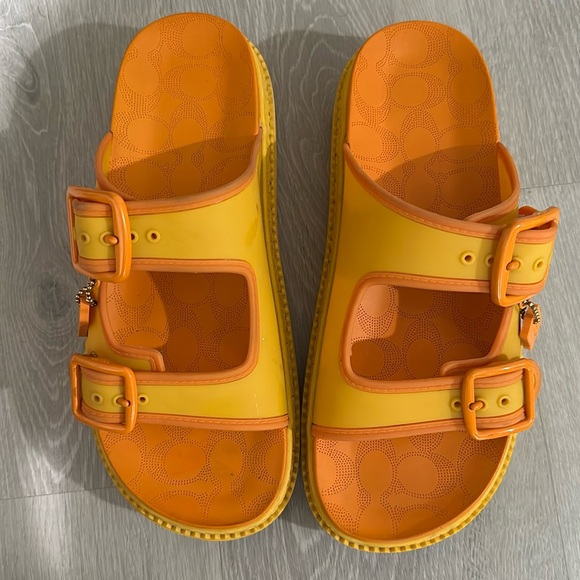 COACH Women Orange and Yellow Coach Sandals - Picture 1 of 6